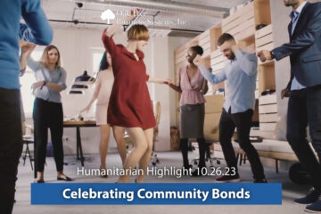 Men and women dancing and celebrating community bonds.
